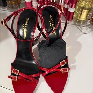 Yves Saint Laurent Red Patent Strappy Heel
